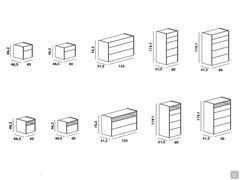 Nightstand with open compartment Montag - Schematics and dimensions of available elements